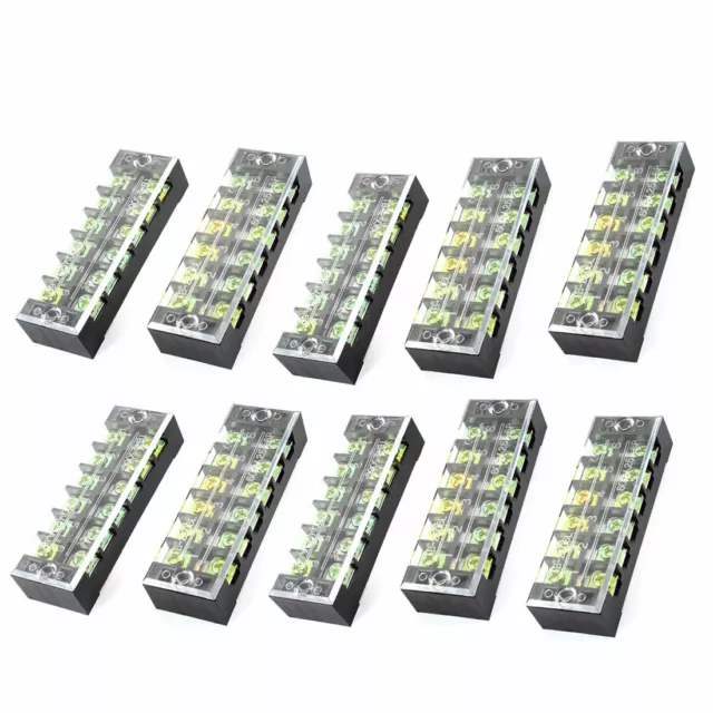 10 Pcs Dual Row 6 Position Screw Terminal Block Strip 600V 25A w Cover