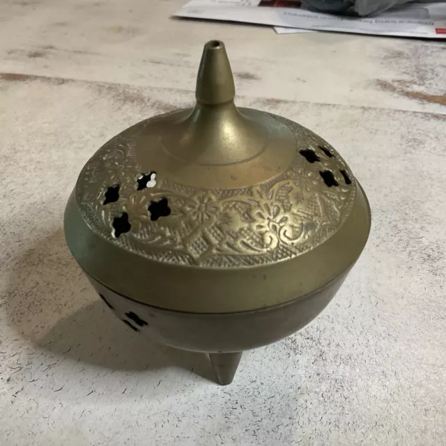 Vintage Brass Incense Burner-India-About 3.5” Tall