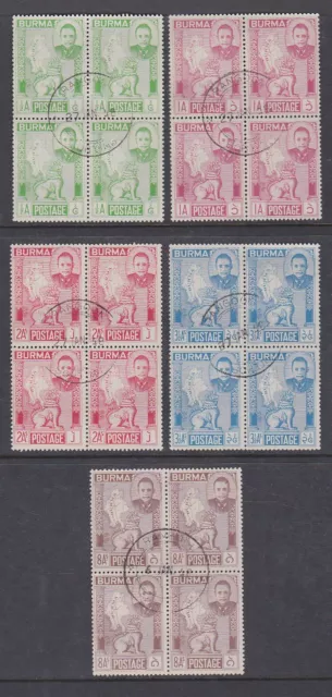 Burma 1948 Used Set Union Independence in Blocks of 4 Map Lion President