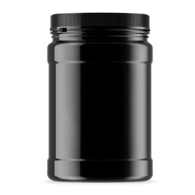 32x 2.5L Wide Mouth Plastic Jars and Lids Black Empty Protein and Powder Tubs Ki
