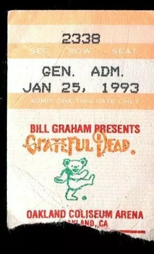 Ticket Concert Grateful Dead Jerry Garcia 1993 1.25 Oakland Coliseum