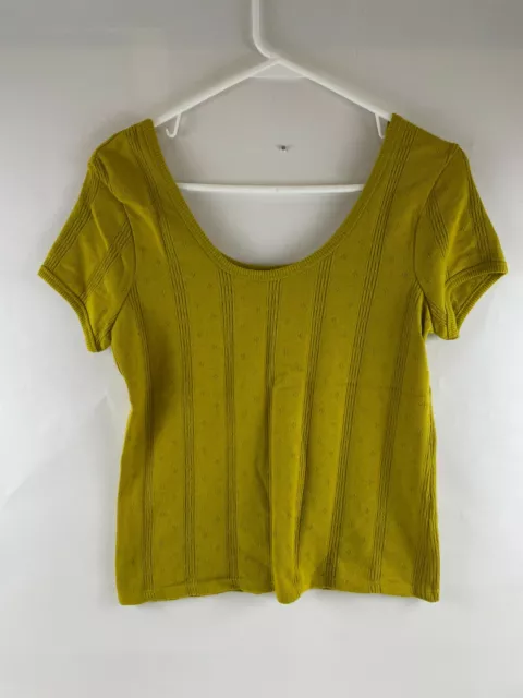 Madewell Sweater Women's Size Small Pea Green Short Sleeve Knit U-Neck NWOT