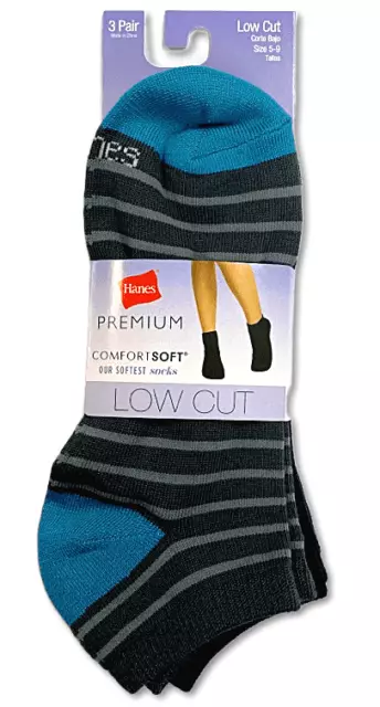 Hanes Women's Socks Low Cut  Striped Premium Comfort Soft 3 Pairs Shoe Size 5-9