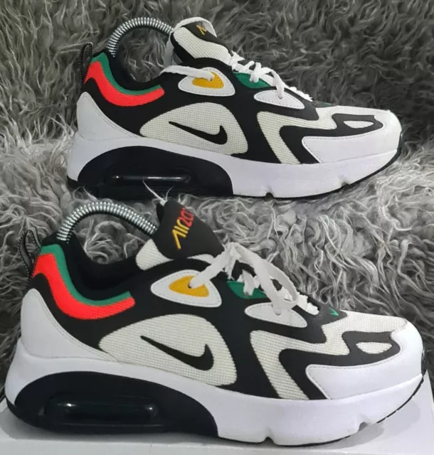 NIKE RASTA AIRMAX 200 GS Trainers White Black Bright Crimson Size