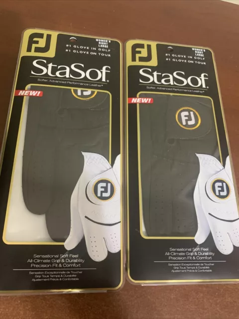2 pack Ladies Large footjoy Stasof Black Leather Golf gloves NEW RH for Lefty