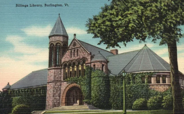 Postcard VT Burlington Vermont Billings Library Unposted Linen Vintage PC G852