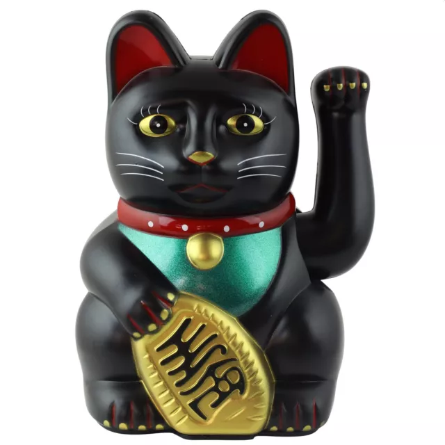 Glückskatze Winkekatze 15cm schwarz Maneki Neko winkende Katze Glücksbringer