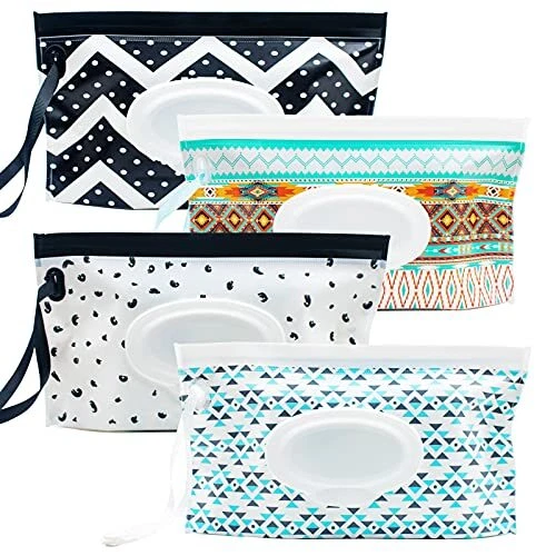 Baby Wipe Dispenser, 4 Pack Portable Refillable Wipe Holder, Reusable Lightwe...