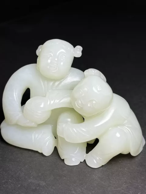 Chinese Exquisite Handmade Children carving Hetian Jade Statue