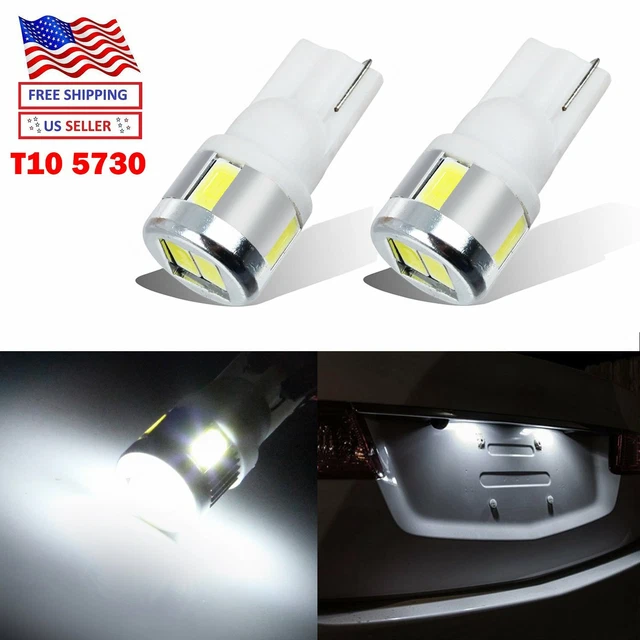 2x T10 Cool White 5730 6 SMD 194 168 W5W 12V LED Car Inteiror Map Light Bulbs