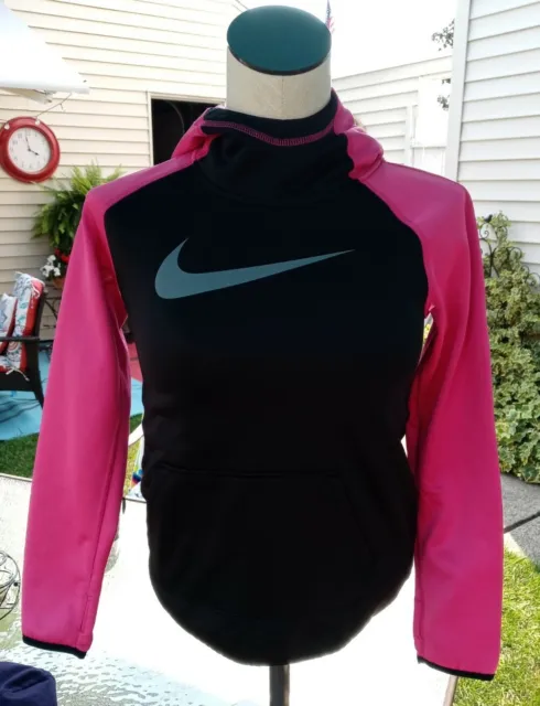 Nike Hoodie Dri-Fit Sweatshirt Girls Sz Medium Pullover Pink/Black