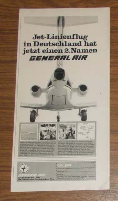 Seltene Werbung GENERAL AIR -Jet-Linienflug in Deutschland 1972