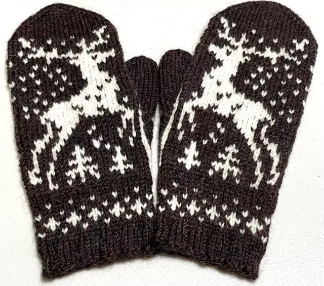 M L Hand Knitted Hand Knit Fair Isle Men's Gloves Mittens Cashmere Alpaca Merino