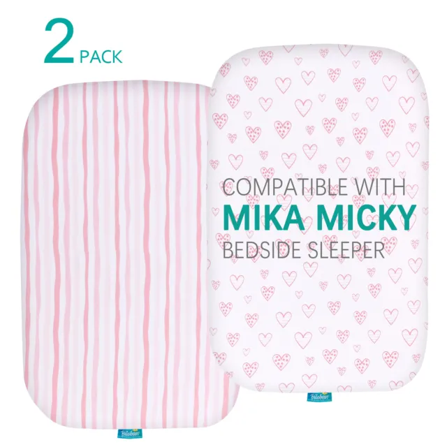 Cotton Bassinet Fitted Sheets Compatible with Mika Micky Bedside Sleeper 2 Pack
