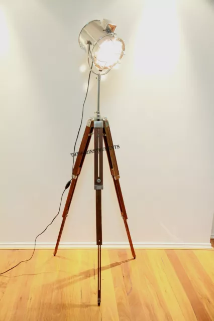 VINTAGE Designer Studio Floor Lamp Nautical Spot Searchlight Tripod Stand Decor