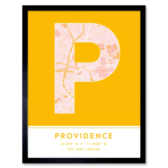 Providence Rhode Island United States City Map Typography Framed Art Print 12x16