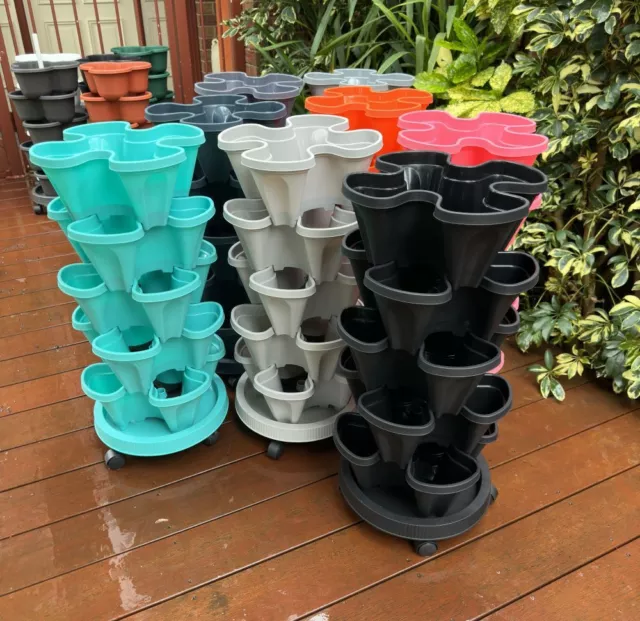 5 Tier Vertical Garden Stackable Planters with Mobile Tray