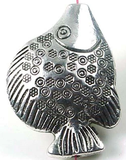 1 Antique Silver Pewter Fish Focal Bead 38x27mm