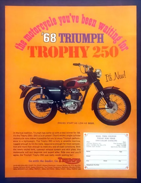 1968 Triumph Trophy 250 Motorcycle photo "A Truly Versatile Machine" print ad