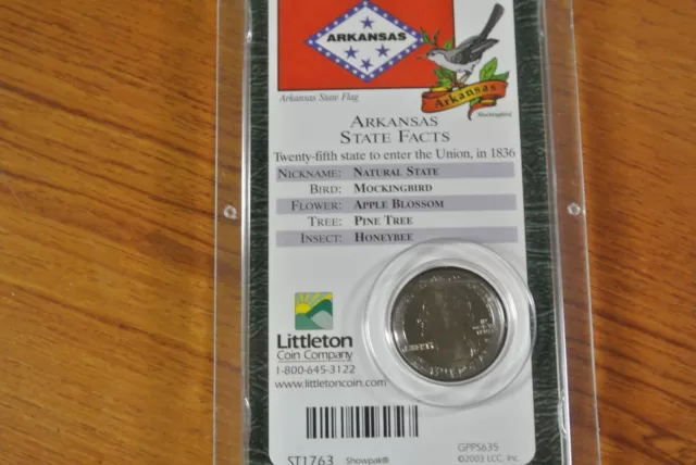 Littleton Coin  2003 ARKANSAS STATE Quarter FLAT PACKAGED W/ STATE FACTS 3