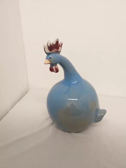 Tall Comical Blue  Ceramic Rooster / Chicken Figurine (H12)