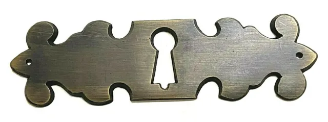 SINGLE Vintage Brass Skeleton Key hole Escutcheon ( 1 ) 3 1/2" x 1"