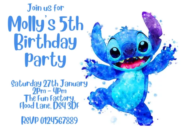 Birthday party invitations invites Personalised Kids Girls Boys Disney Stitch 2