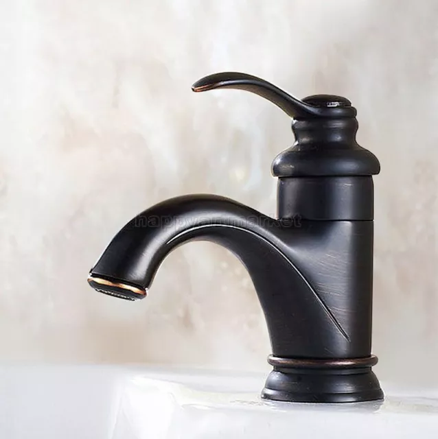 Grifo mezclador fregadero de un solo orificio de bronce frotado de mango para baño