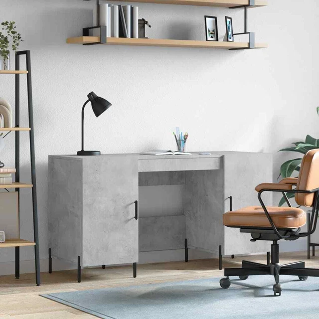 JUNZAI Schreibtisch Betongrau 140x50x75  Holzwerkstoff, Gaming Tisch, F9W3