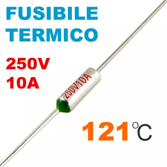 Fusibile Termico Assiale 121 °C 250V 10A Termofusibile Ry-121 - Set Da 3 Pezzi