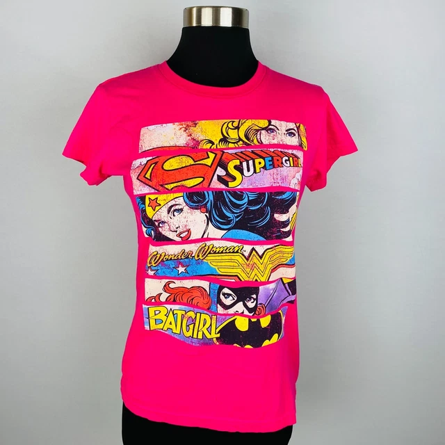 DC Comics Womens Medium M Supergirl Wonder Woman Bat Girl Pink T-Shirt