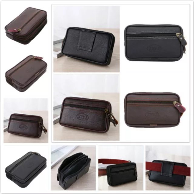 Men Fashion Waist Bag Male Mobile Phone Pocket PU Leather Purse Belt Pouch CB