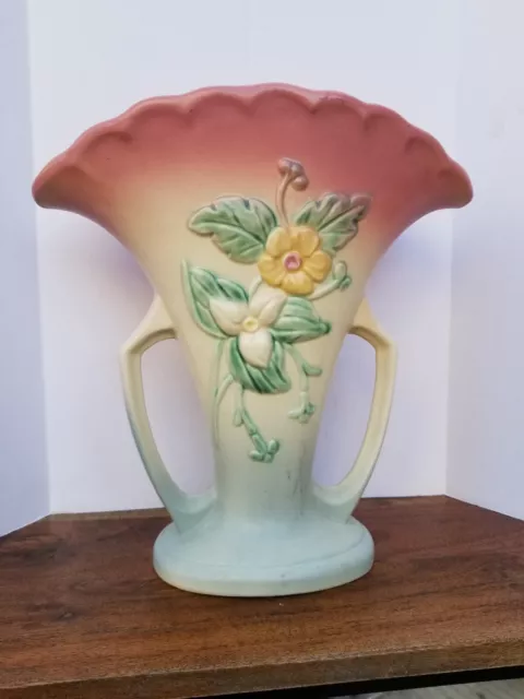 Vintage Hull Art Pottery Large Wildflower Handled Vase W-15 -10 1/ 2