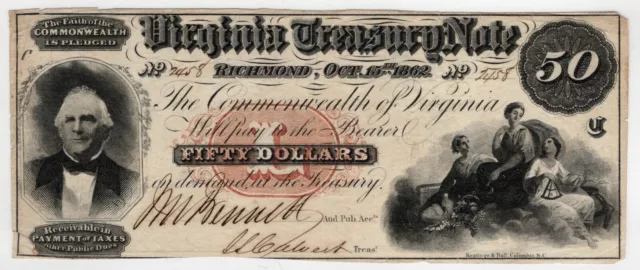 1862 Virginia 10 Dollar Treasury Note Date Oct. 15, 1862