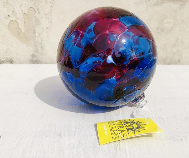 NWT Kitras Calico Purple & Blue Glass Blown Friendship Ball Ornament NIB Canada 2