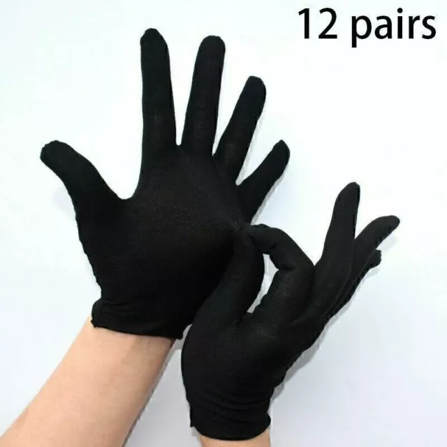 12xLightweight Cotton Gloves Universal Black Gloves Fabric Work Hands T7B7