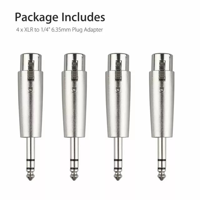 4 Pack XLR Female to 1/4" 635mm Stereo Male Plug TRS Audio Cable Adapter