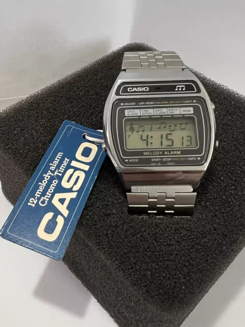 1980s Casio M1230 Music Melody Alarm Digital Mens Watch Tag Repair READ