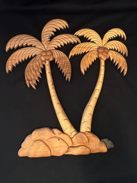 Aloha Wood Art by the Le Family Wood Carved Palm Trees Wall Art Souvenir Hawaii