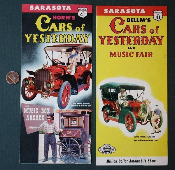 1960S SARASOTA FLORIDA Horns Antique Car Museum 2 brochure set