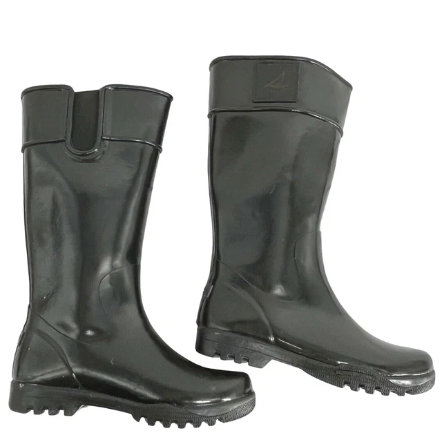 Women's Sperry Top-Sider Pelican Black Waterproof Rubber Rain Boots Shoes 6M Women's Sperry Top-Sider Pelican Black Waterproof Rubber Rain Boots Shoes 6M