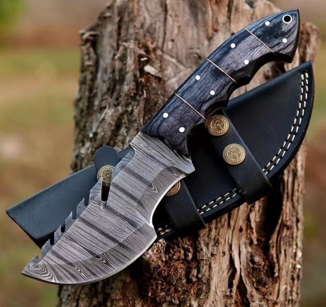 HAND FORGED DAMASCUS Steel Fix Blade Full Tang Hunting Tracker Knife With Sheath