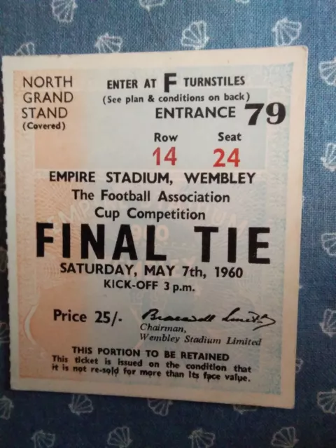 1960 Fa Cup Final Blackburn Rovers V Wolves Match Ticket Original Freepost