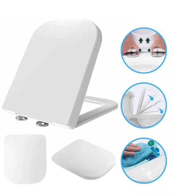 Luxury Square Toilet Seat Heavy Duty White Soft Close Top Quick Release AA8