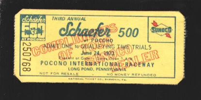 Pocono Int'l Raceway Schaefer 500 USAC Indy Car Race Ticket Stubs 6/19732 stu...