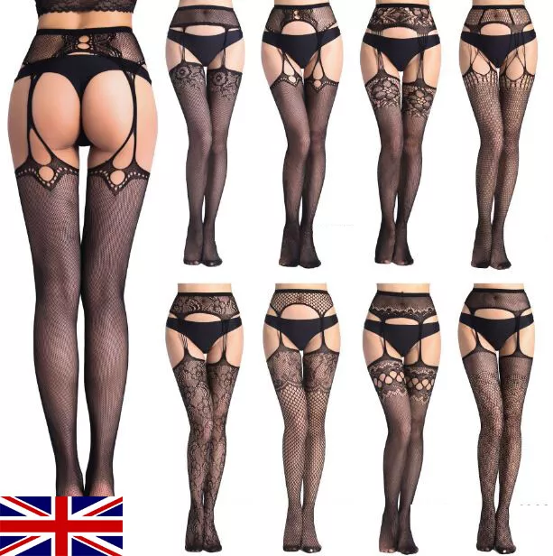 Womans Sexy Tights Fishnet Black Suspender Tights Stockings Hosiery One Size UK