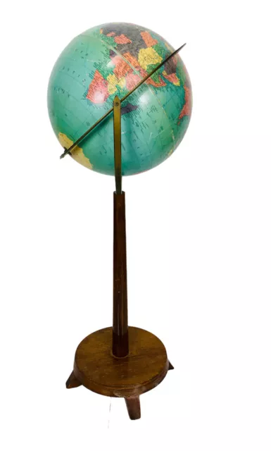 Vtg 1950's Replogle Globe Gustav Bruekmann 12" Globe on Wooden Pedestal Stand
