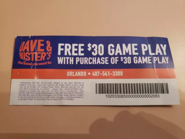 Dave and Busters $25 game play with $25 game play purchase exp 1/16 :  r/SingleUseCodes