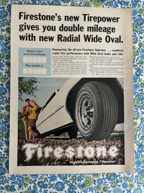 Vintage 1969 Firestone Tires Print Ad Radial Wide Oval Tirepower