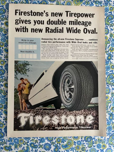 Vintage 1969 Firestone Tires Print Ad Radial Wide Oval Tirepower